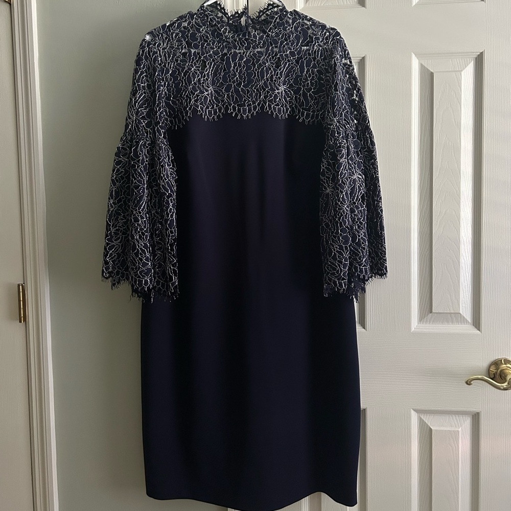 Elegant Navy Lace Overlay Dress